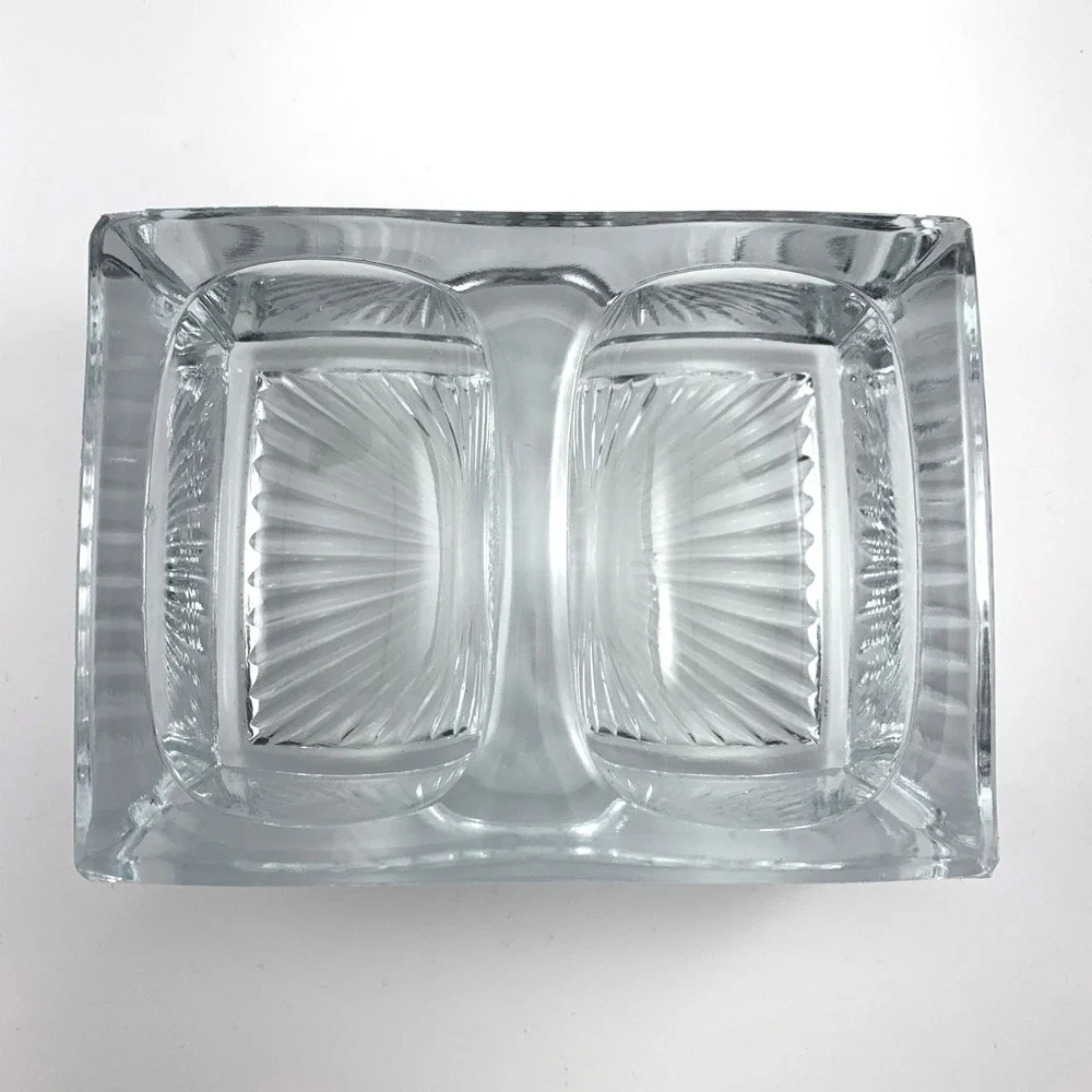 Antique Double Open Salt Cellar Starburst Pattern Heavy Pressed Glass‎ Vintage